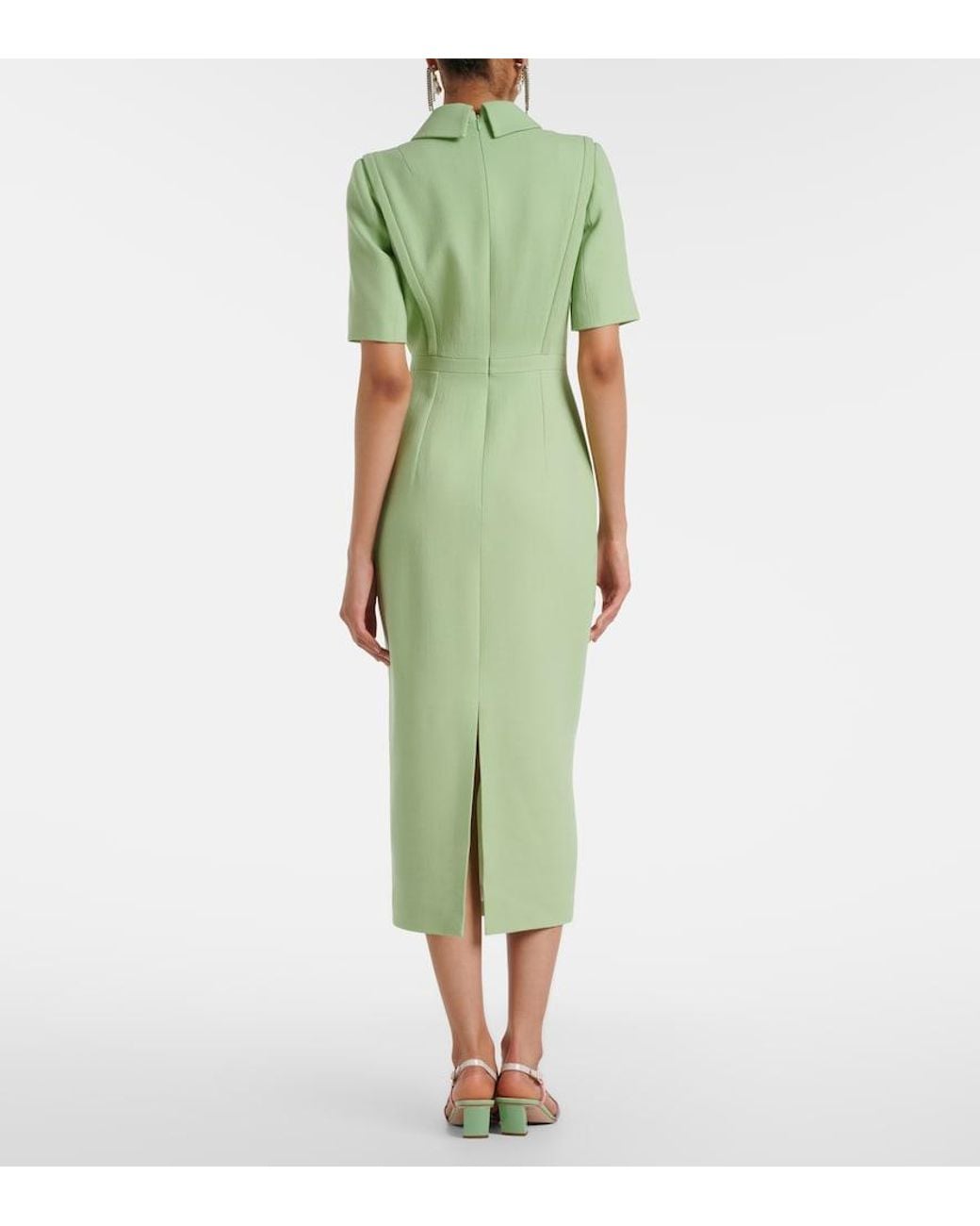 Emilia Wickstead Green Valletta Wool Crepe Midi Dress