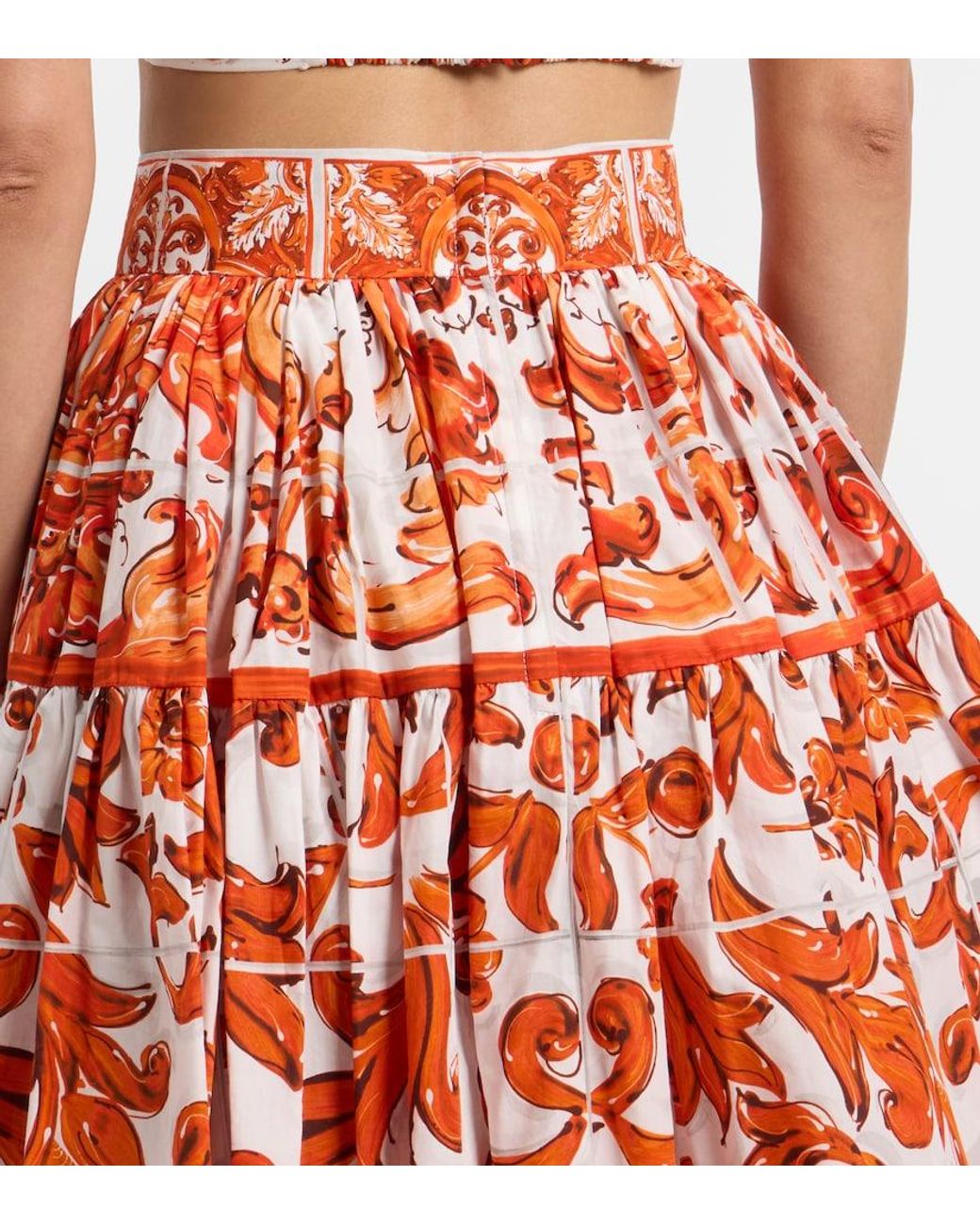 Dolce & Gabbana Red Majolica Cotton Poplin Miniskirt
