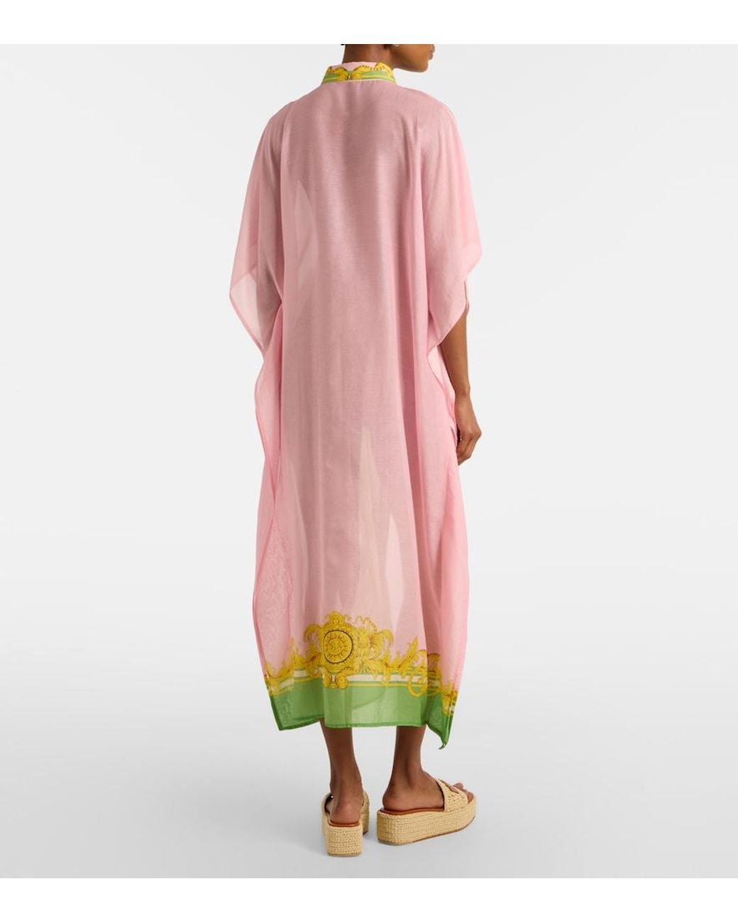 Versace Yellow Printed Cotton And Silk Voile Kaftan