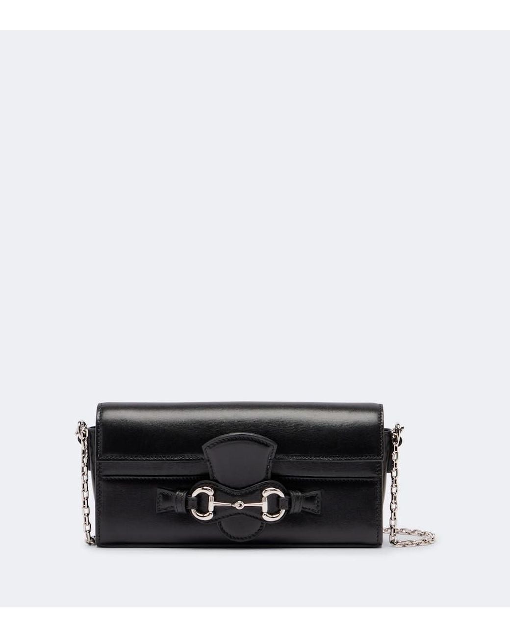 Gucci Black Horsebit Leather Wallet On Chain