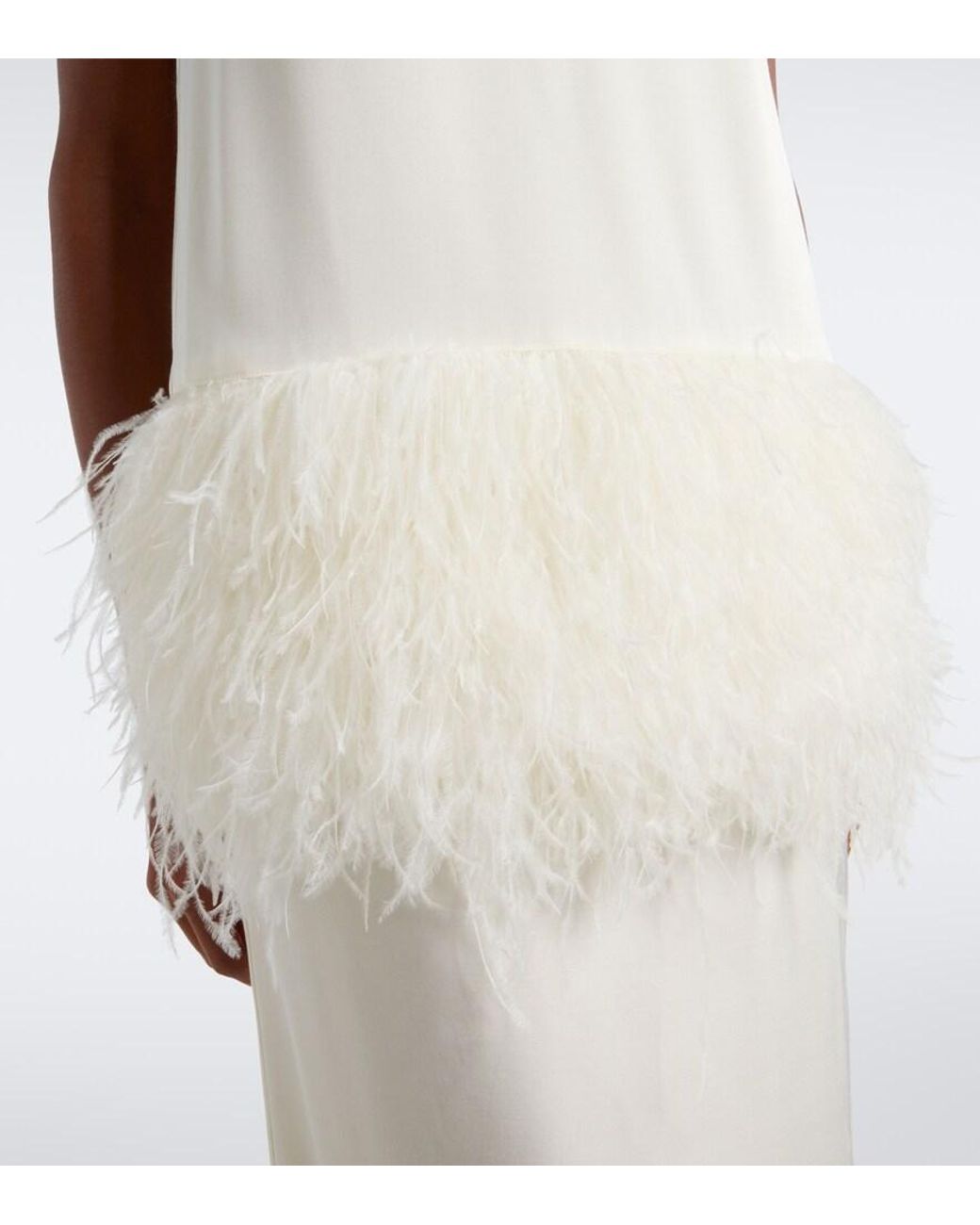 Loulou de Saison White Sonia Feather-Trimmed Midi Dress
