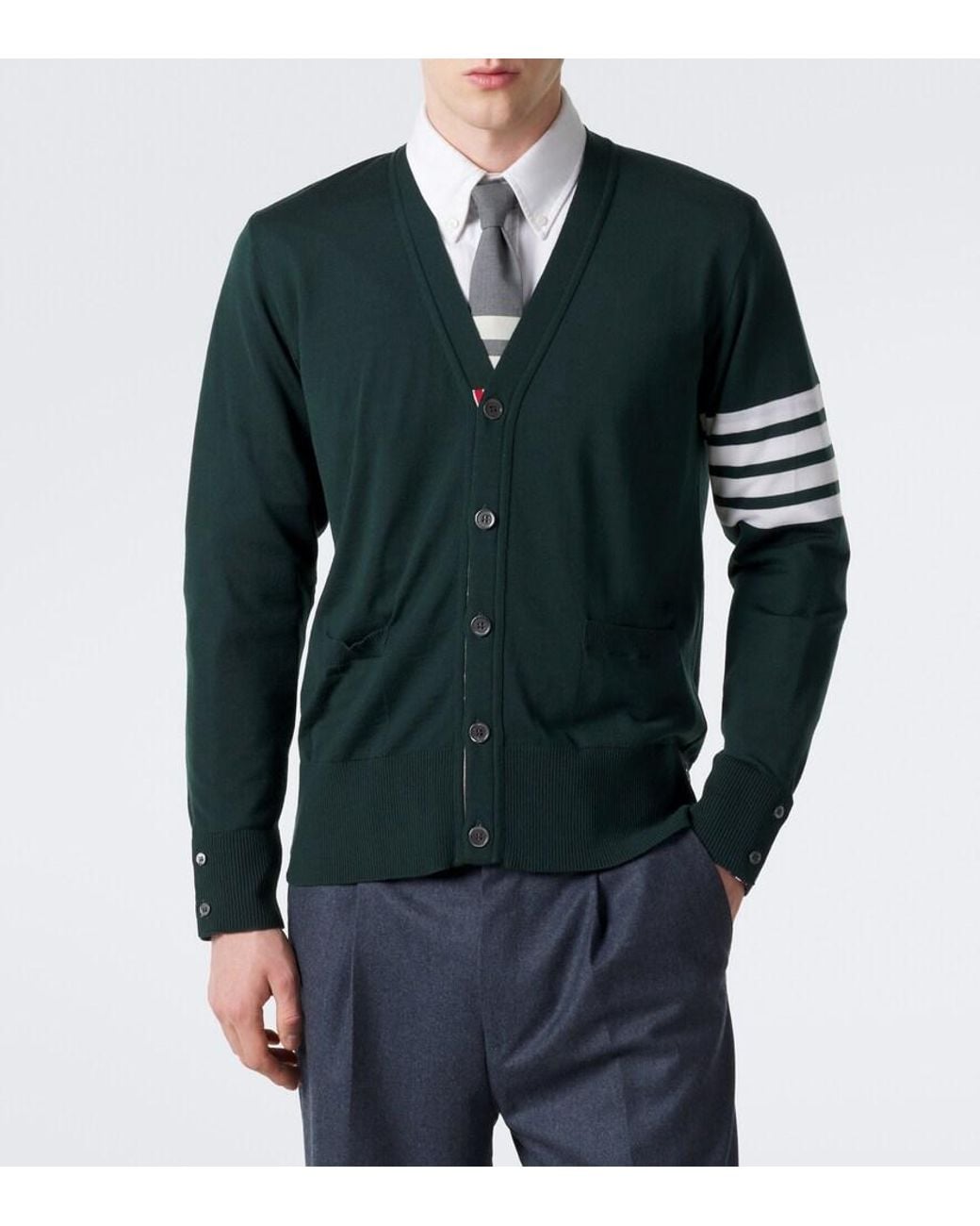 Thom Browne Green 4-Bar Virgin Wool Cardigan for men