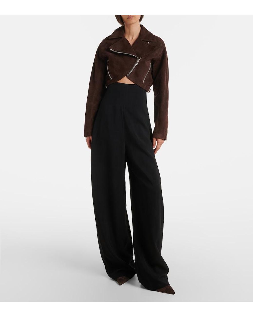 Alaïa Brown Cropped Suede Biker Jacket