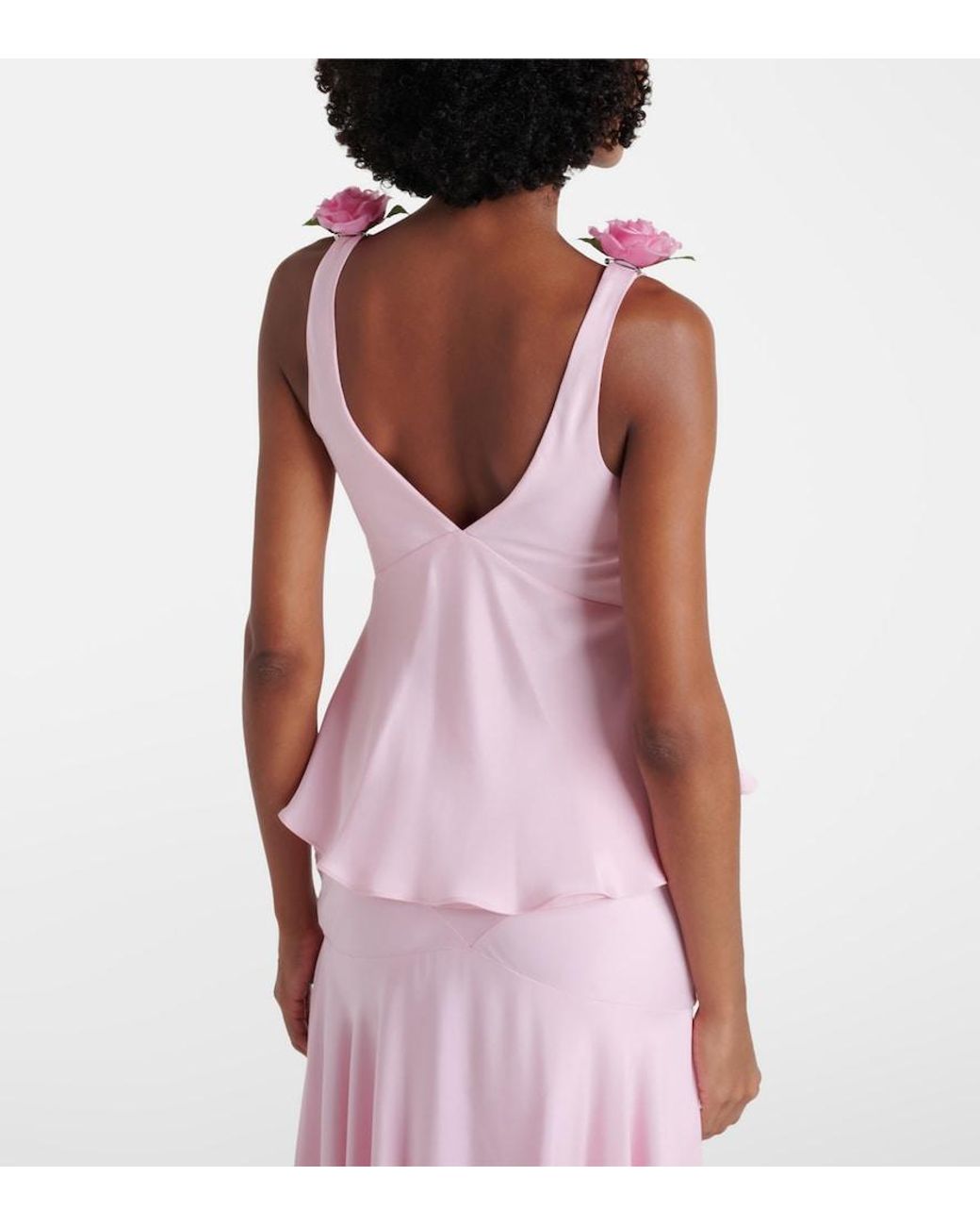 Rodarte Pink Floral-Applique Silk Crepe Top