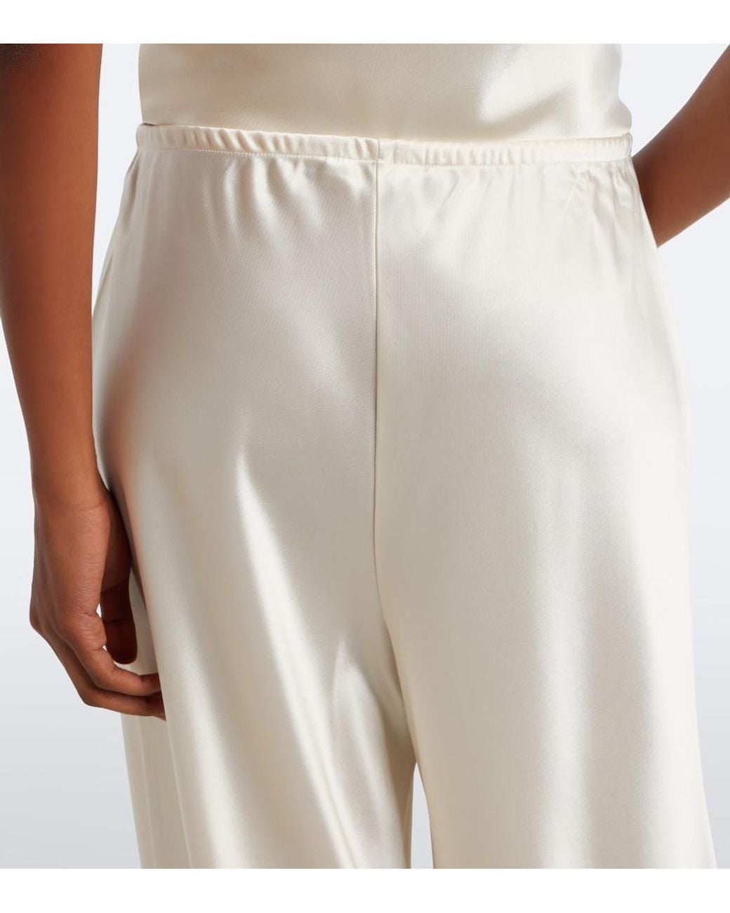 Leset White Barb Satin Wide-Leg Pants