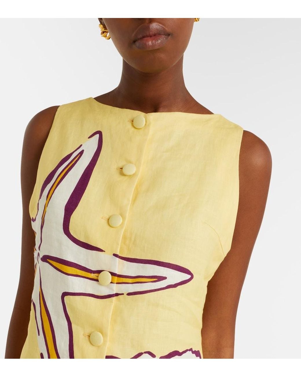 Cala De La Cruz Metallic Rhoda Printed Linen Minidress