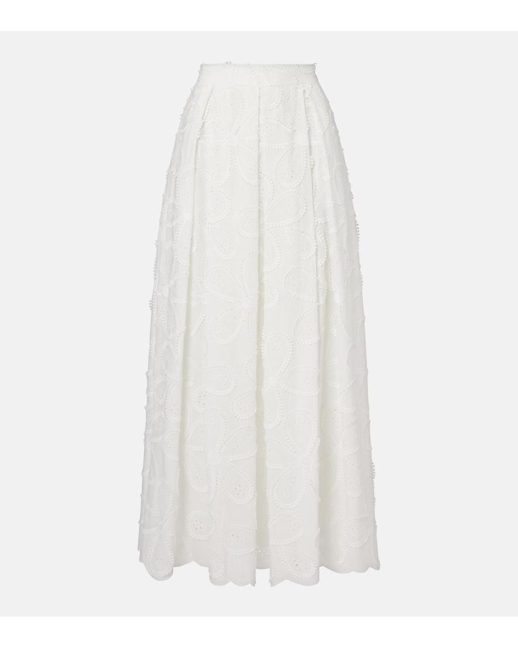 Elie Saab White Embroidered Cotton-Blend Maxi Skirt
