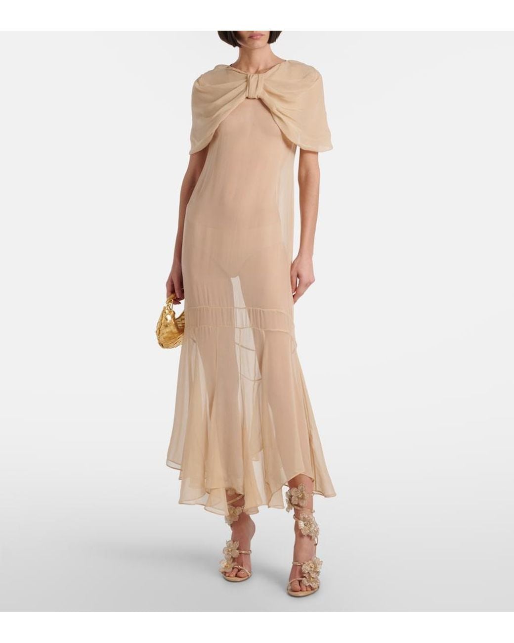 Rene Caovilla Natural Peach Flower Floral-Applique Satin Sandals
