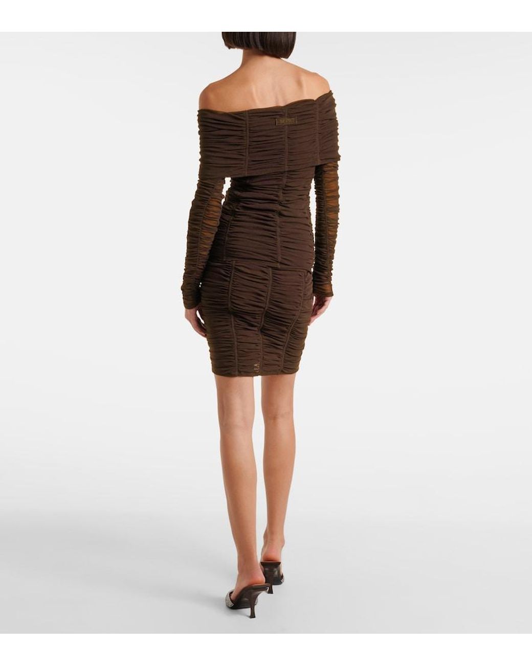 The Attico Brown Ruched Off-Shoulder Jersey Top
