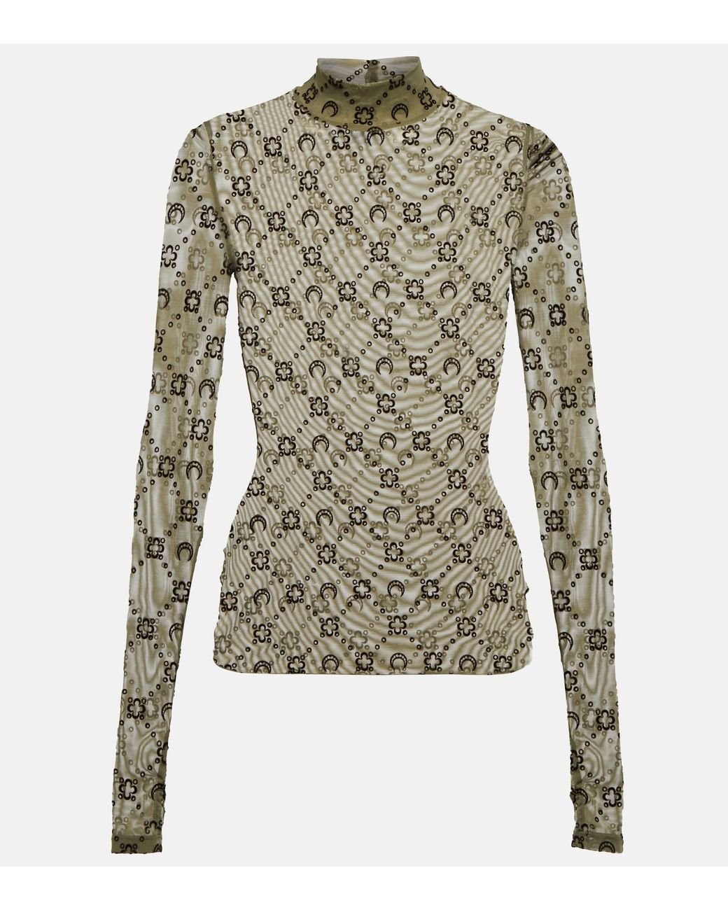 関税送料込【MARINE SERRE】ベージュ Moonogram タートルネック Marine Serre Moonogram Flocked Mesh Second Skin Top - Beige