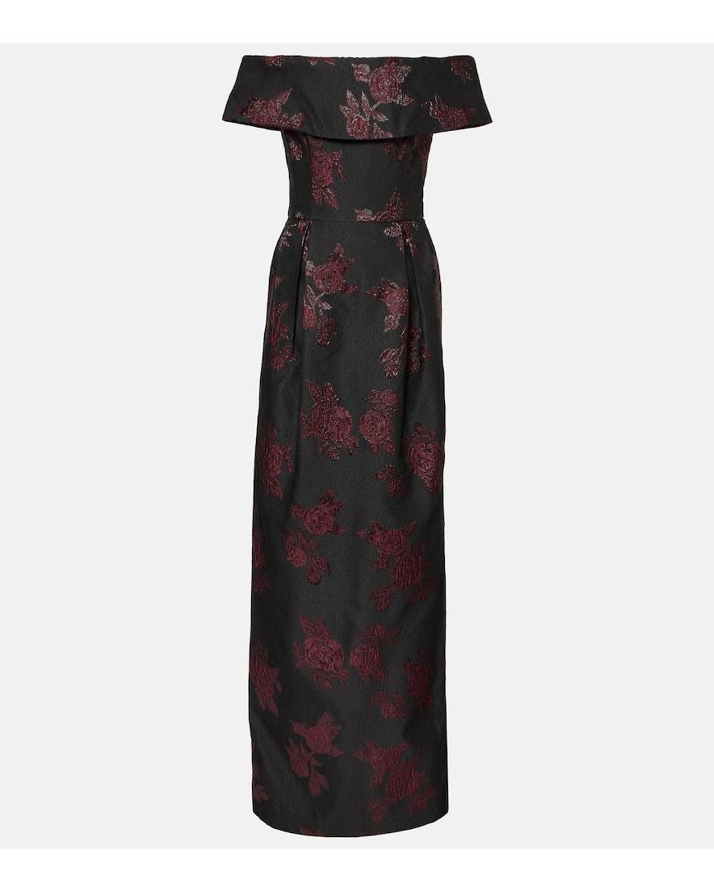 Rebecca Vallance Black Florentina Off-Shoulder Floral Gown