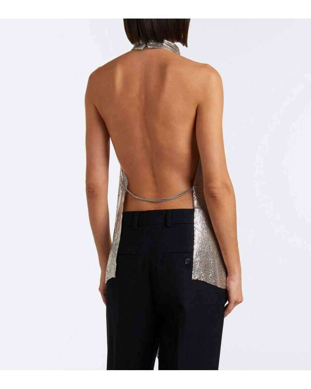 Stella McCartney White Asymmetric Open-Back Chainmail Top