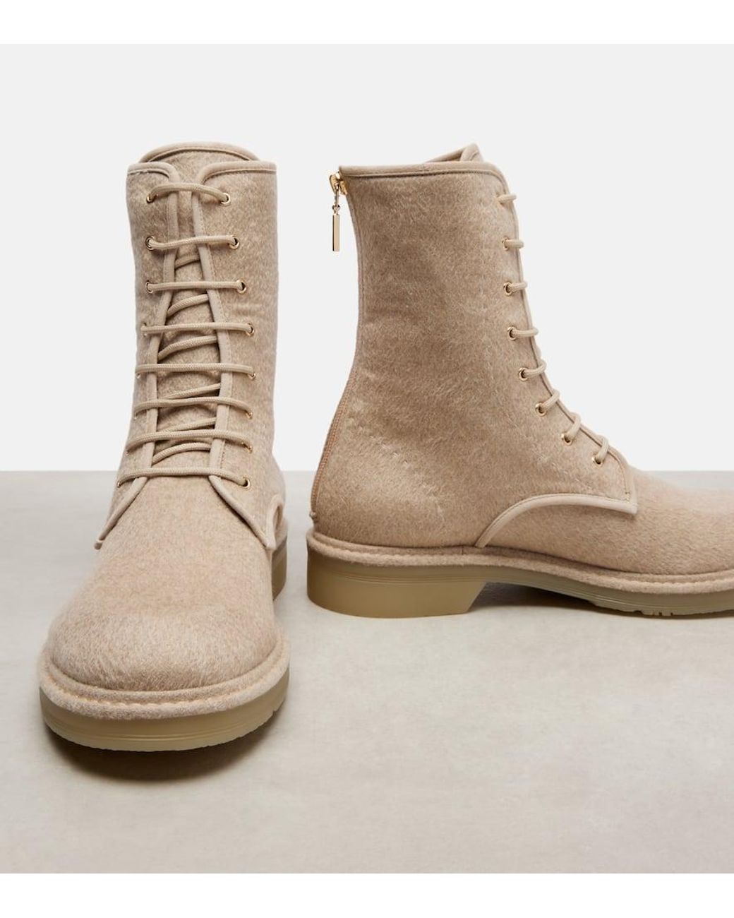 Max Mara Natural Baker Cashmere Combat Boots