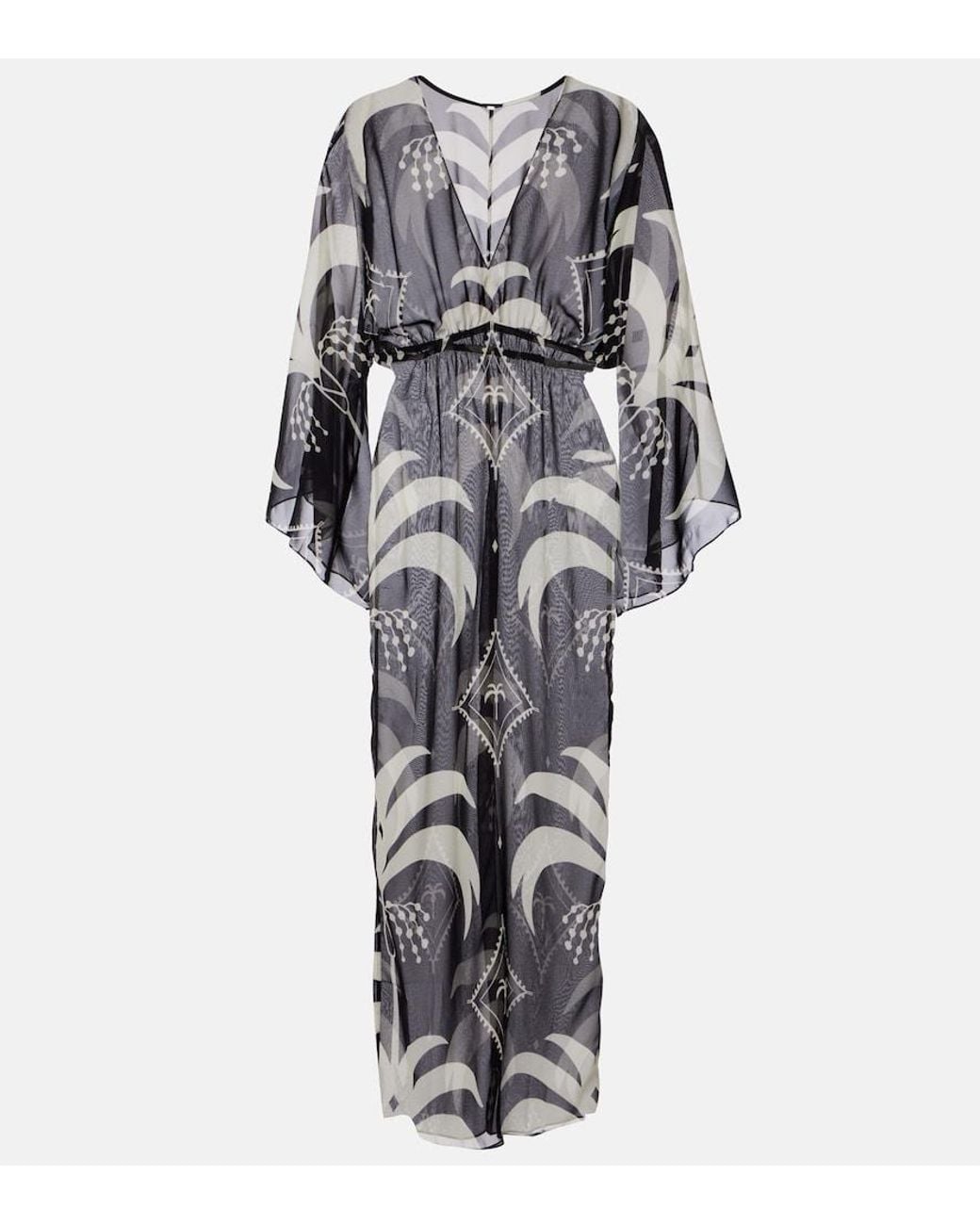 Johanna Ortiz Gray Printed Sheer Beach Cover-Up