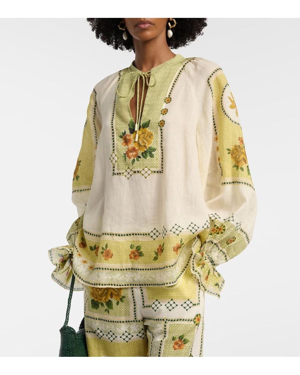 ALÉMAIS Metallic Dixie Printed Ramie Blouse