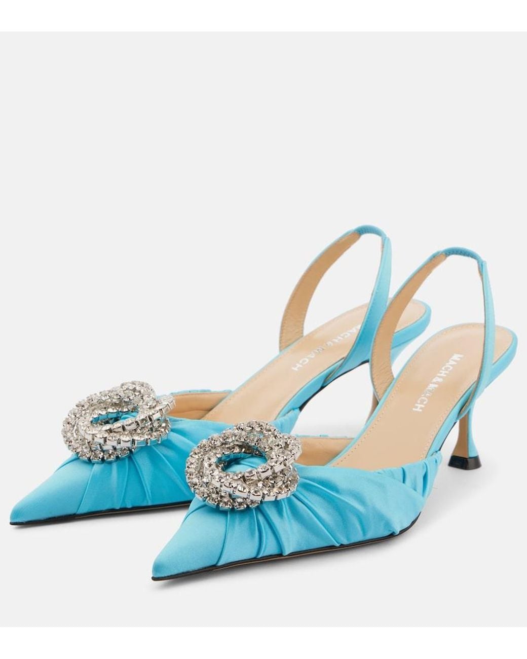 Mach & Mach Blue Galaxy 65 Satin Slingback Pumps