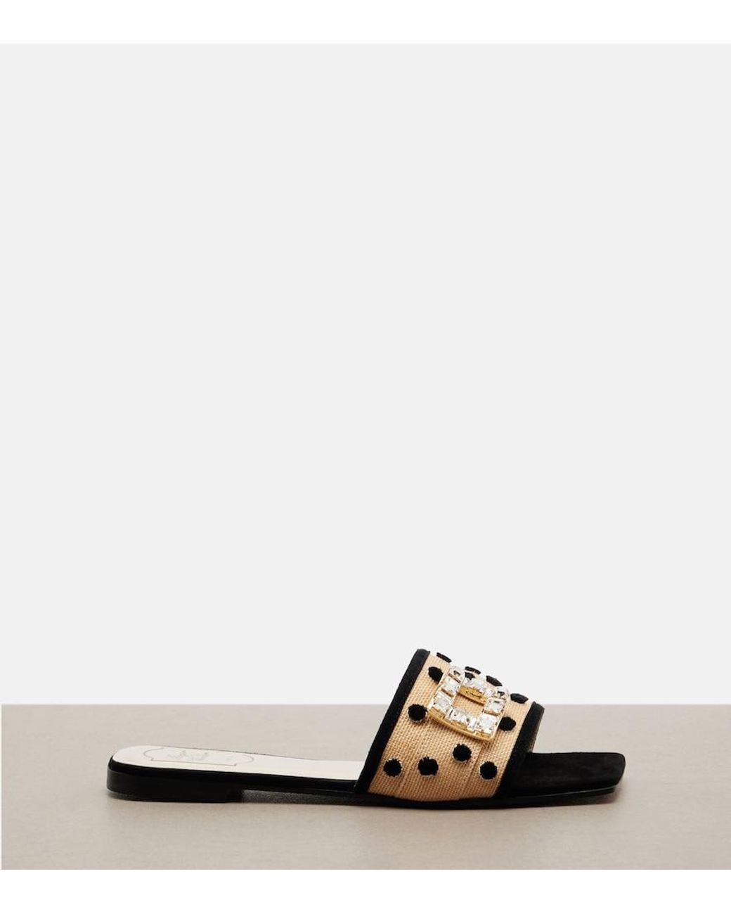 Roger Vivier Black Tres Vivier Polka-Dot Suede-Trimmed Slides