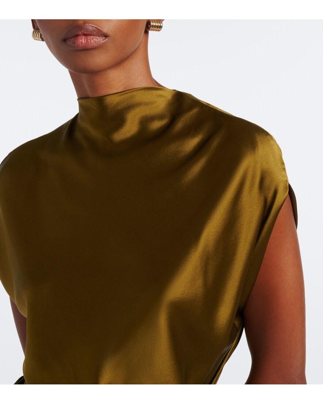 The Sei Green Draped Silk Satin Top