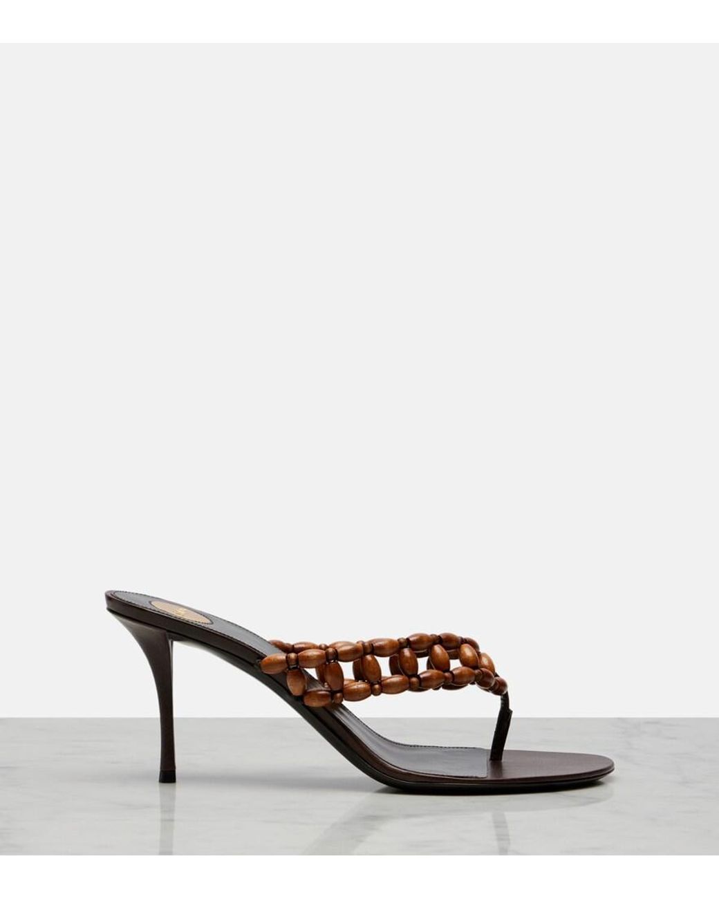 Saint Laurent Brown Zine Beaded Thong Sandals