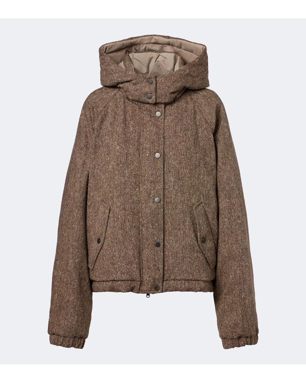 Brunello Cucinelli Brown Hooded Wool-Blend Down Jacket