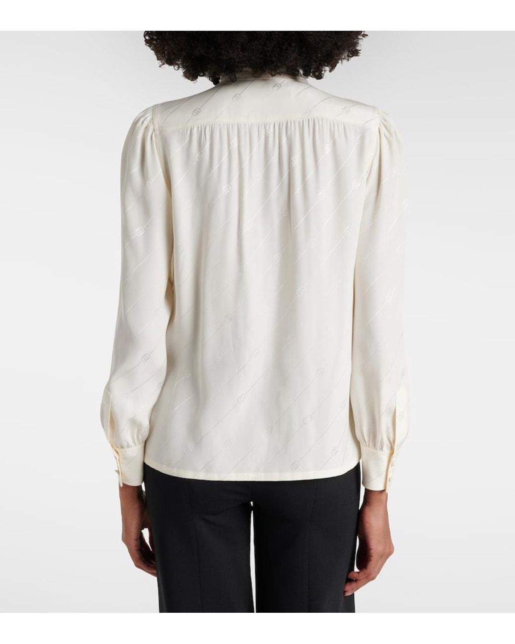 Gucci White Silk Crêpe Satin Interlocking G Shirt