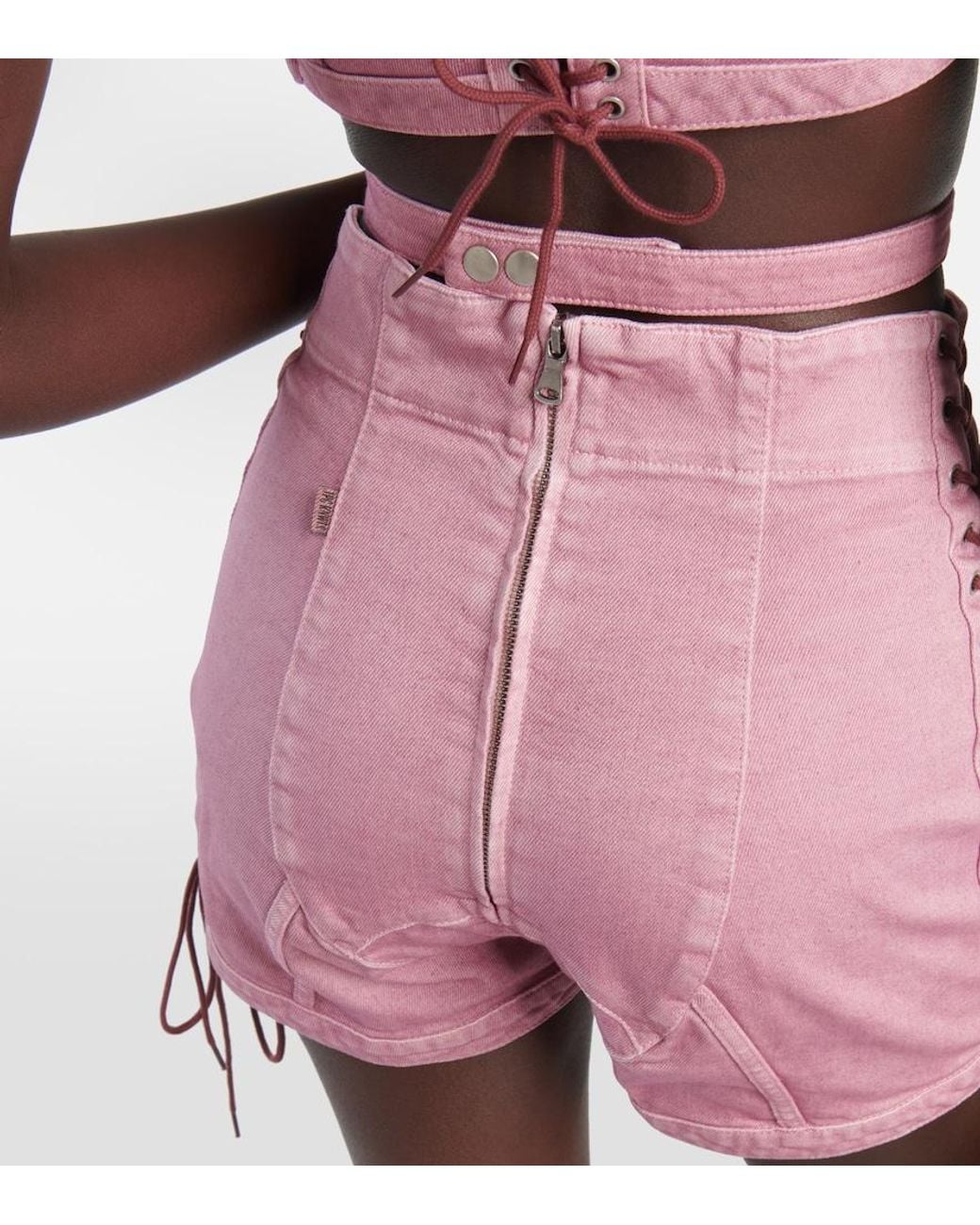 Jean Paul Gaultier Pink X Knwls High-Rise Denim Corset Shorts