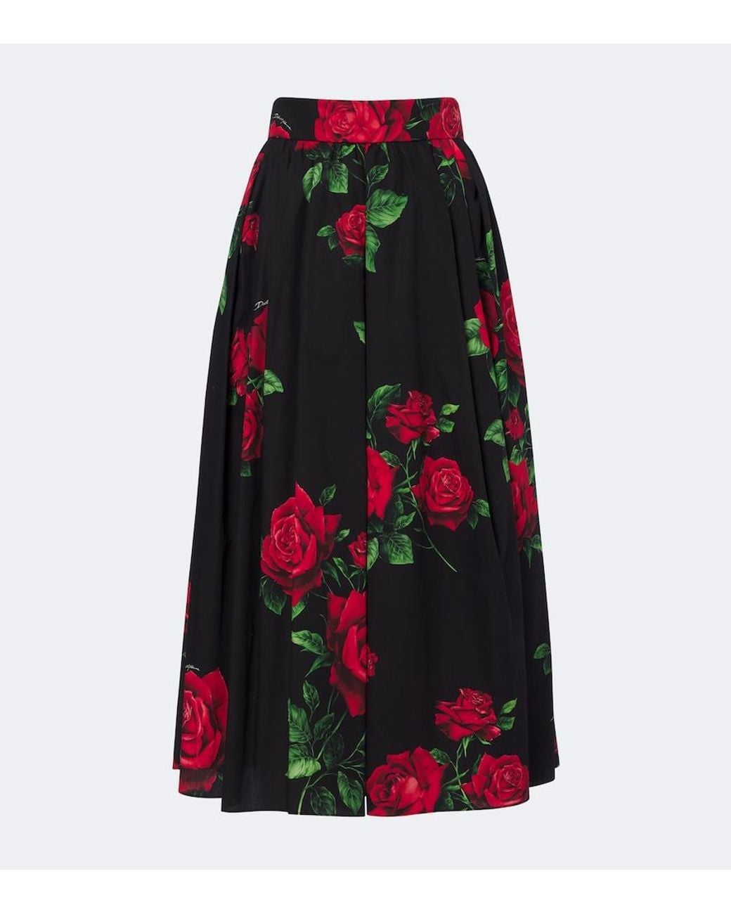 Dolce & Gabbana Red Floral Cotton Poplin Midi Skirt