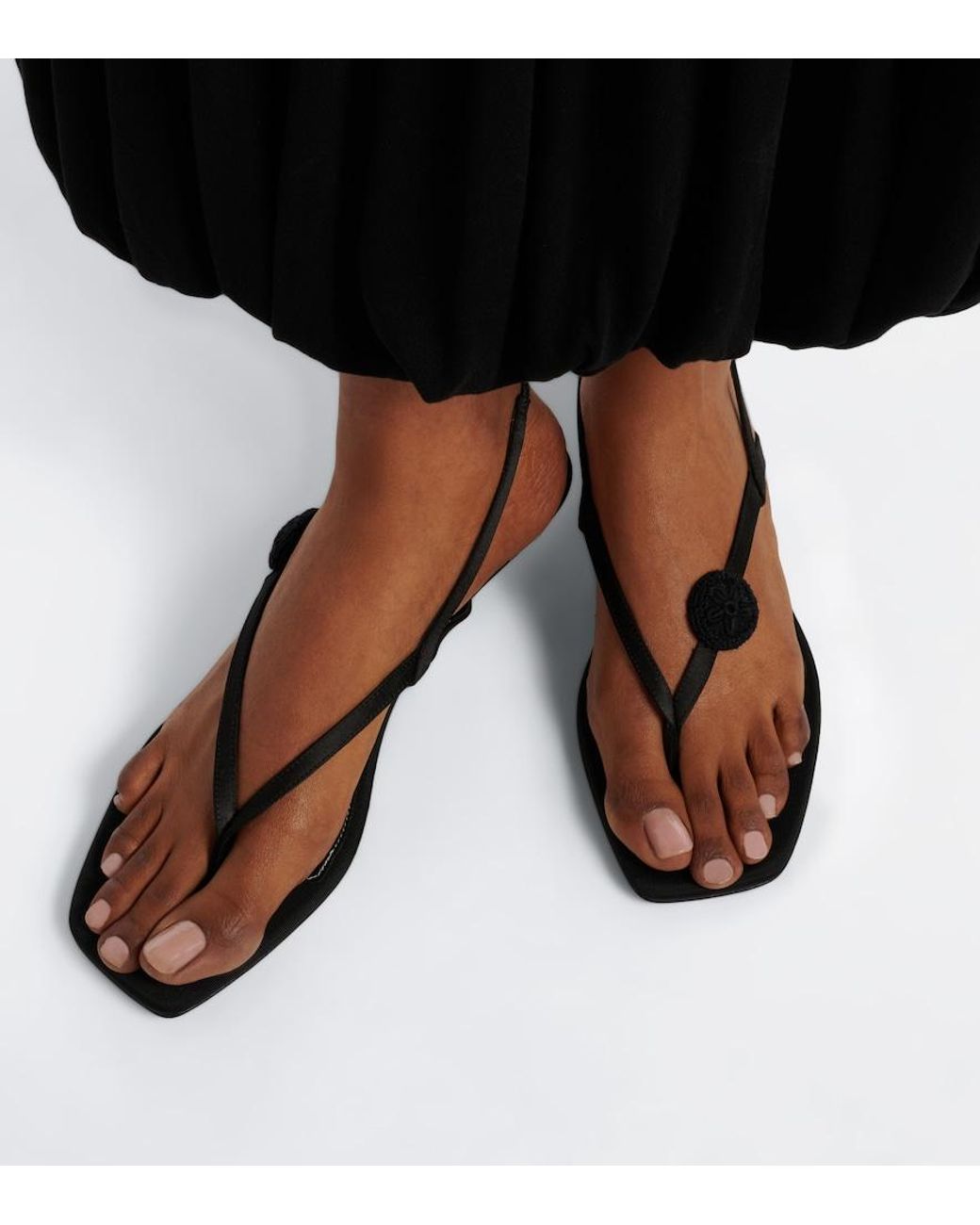 Totême Black Floral-Applique Suede Slingback Sandals