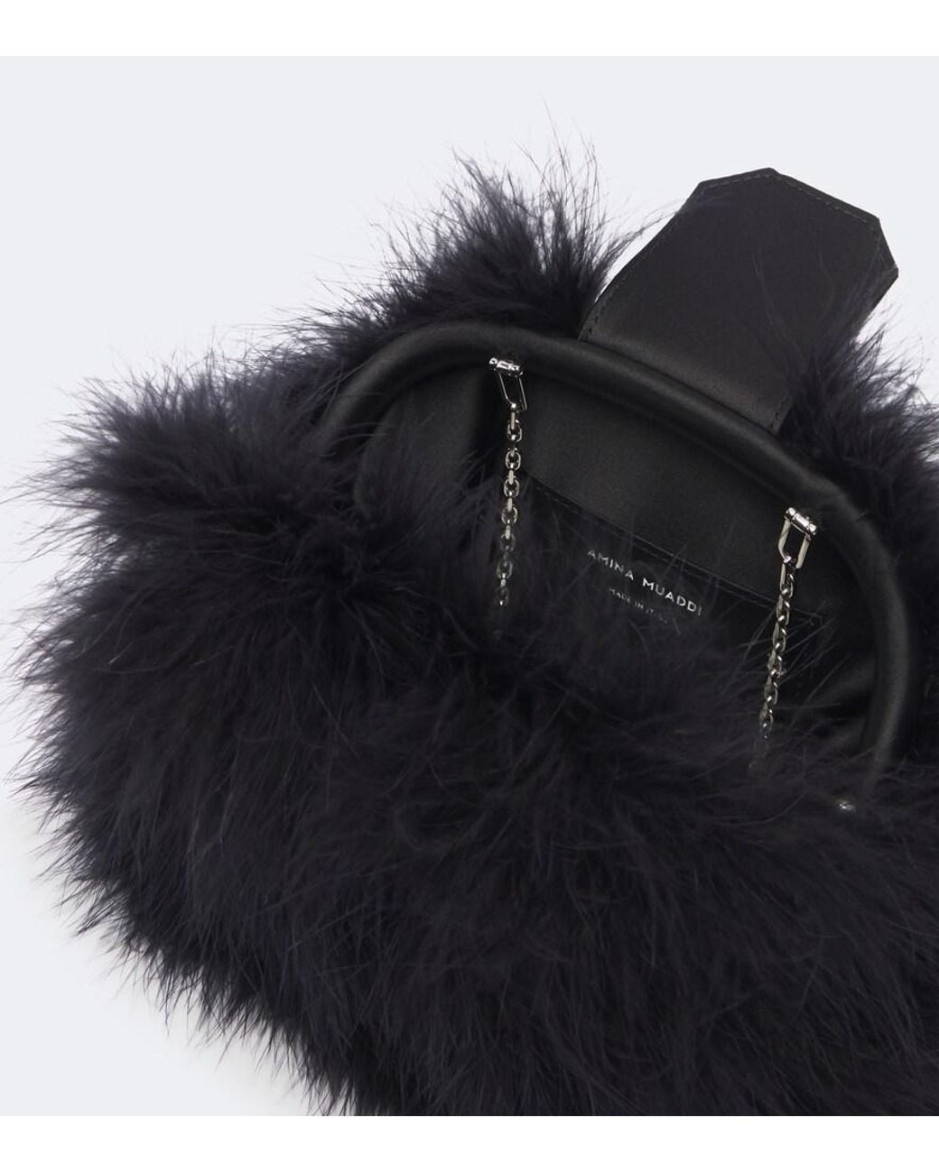 AMINA MUADDI Black Camelia Embellished Feather Clutch
