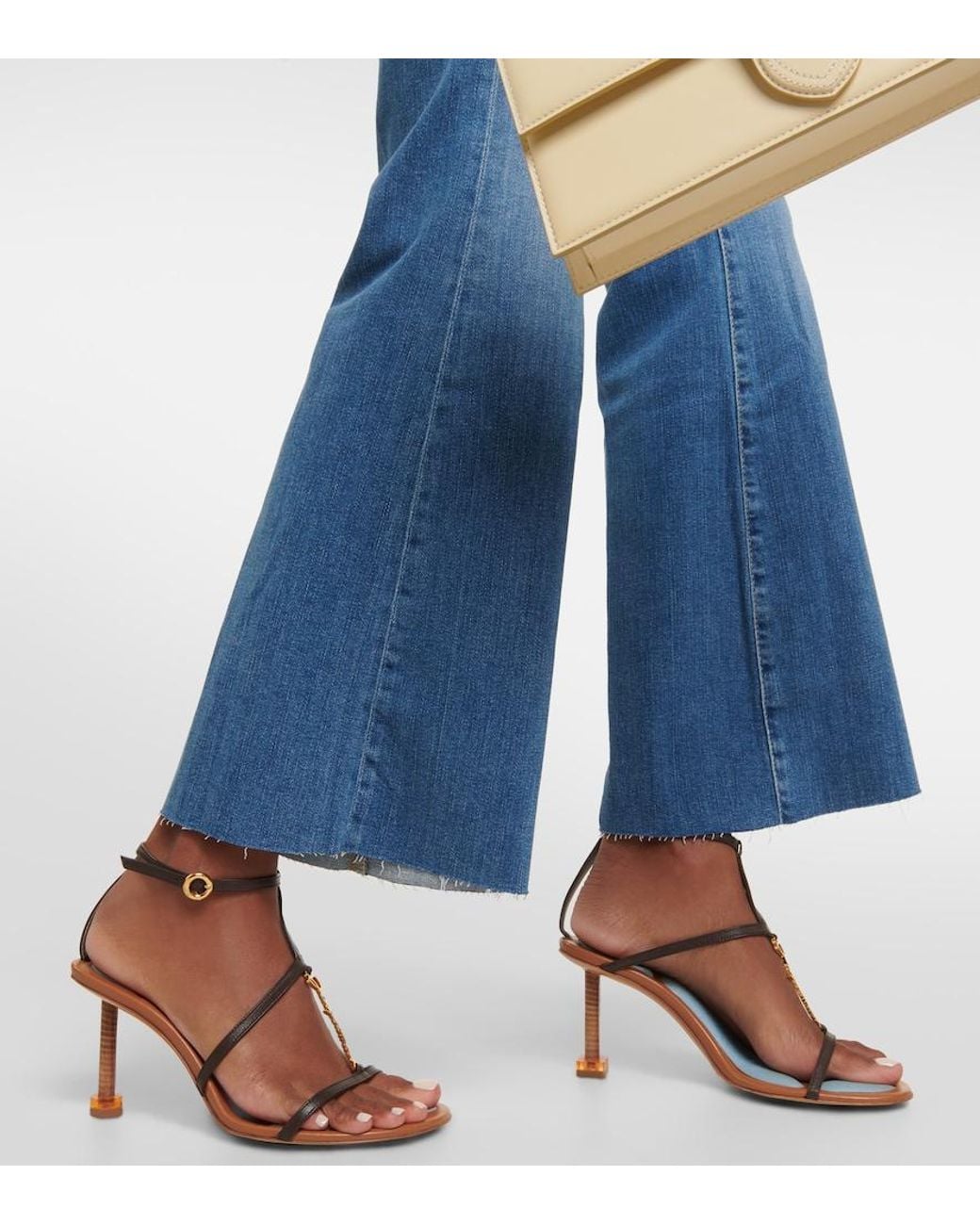 FRAME Blue Le Easy Flare Raw Fray Flared Jeans