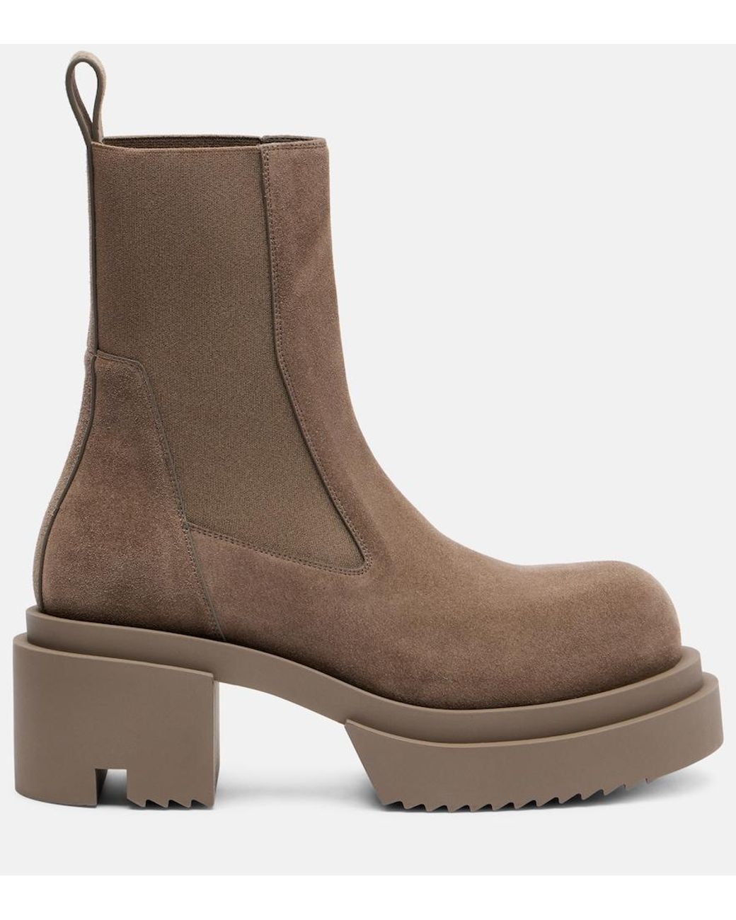 Rick Owens Brown Beatle Suede Platform Chelsea Boots