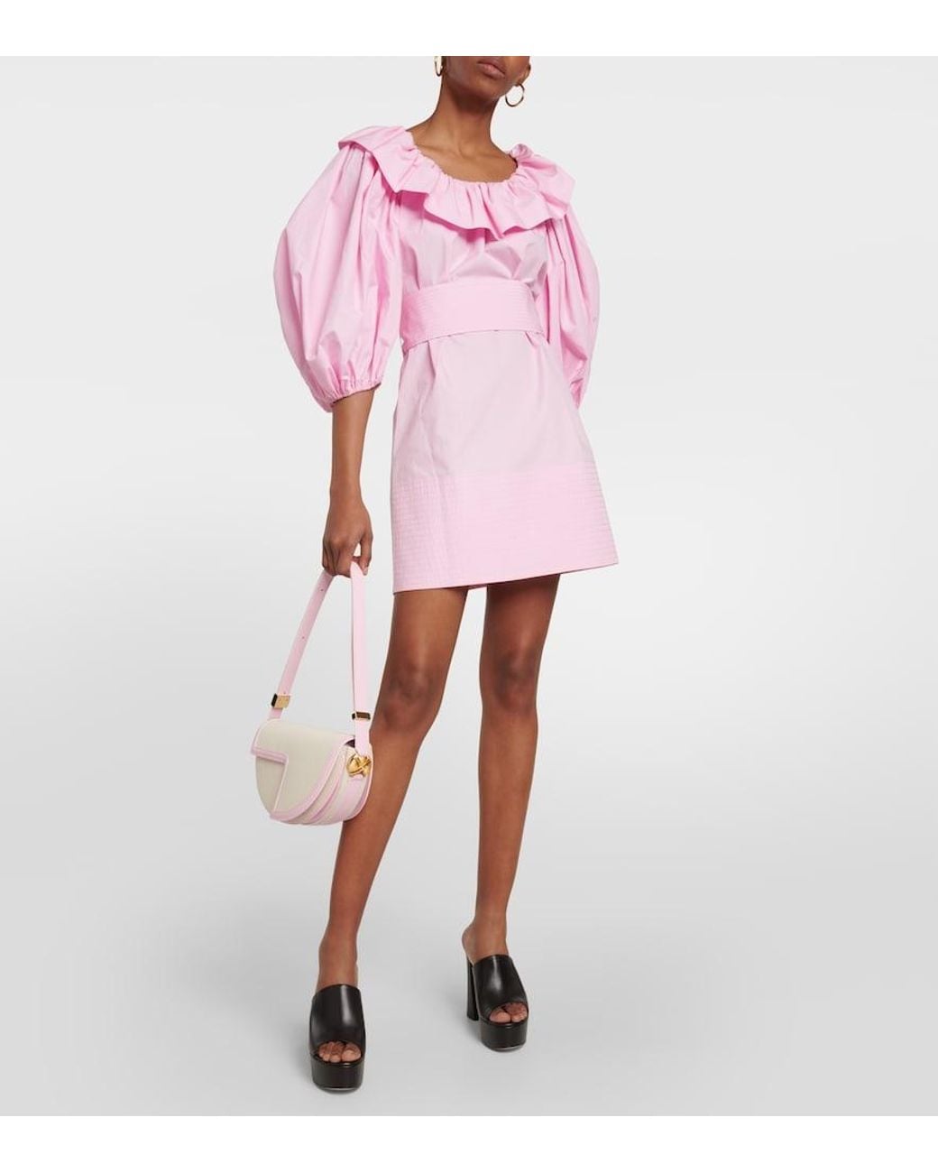 Patou Pink Puff-sleeve Cotton Minidress