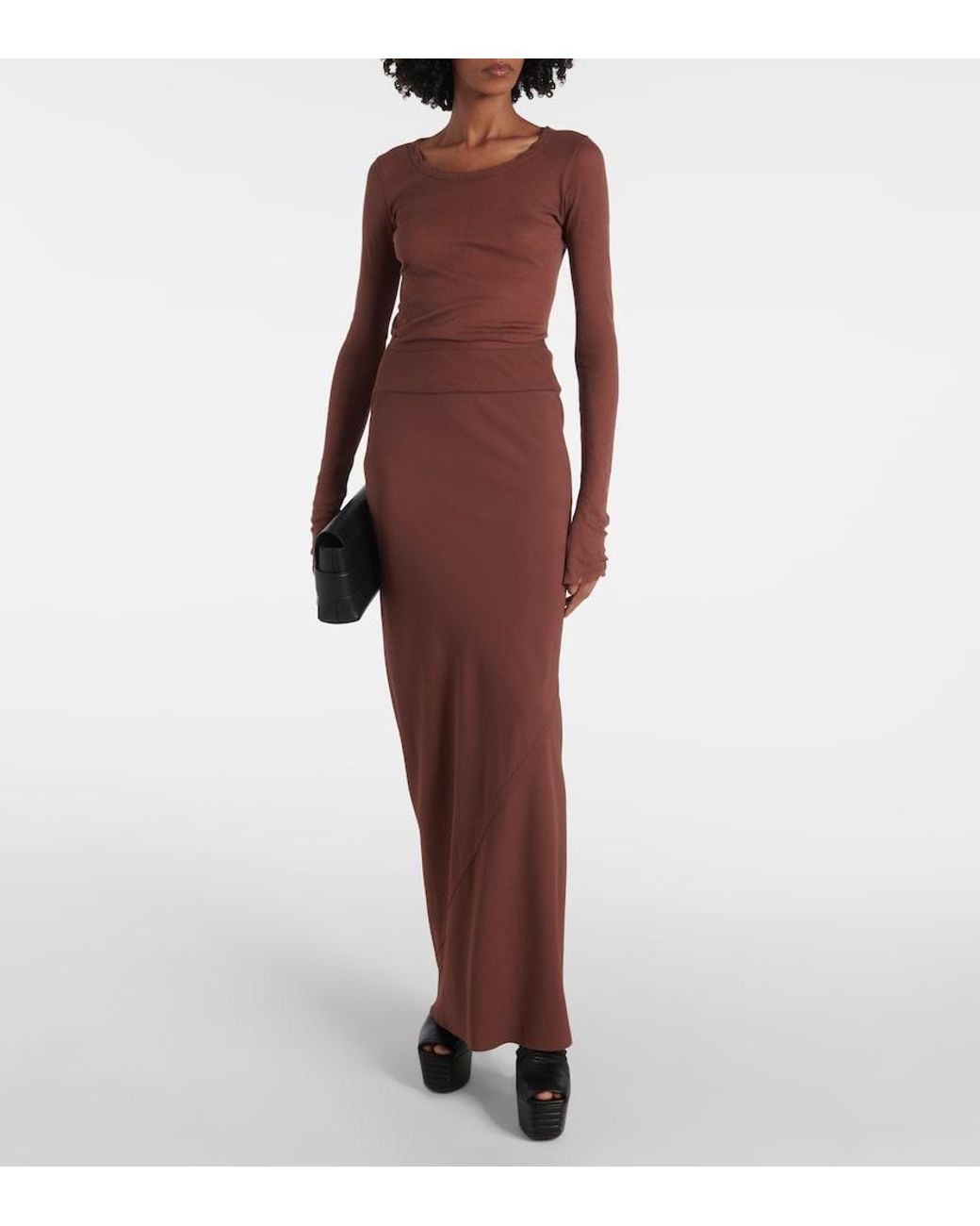 Rick Owens Brown Knitted Maxi Skirt