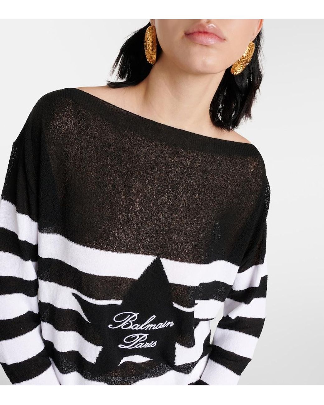 Pullover A Righe Con Logo di Balmain in Black