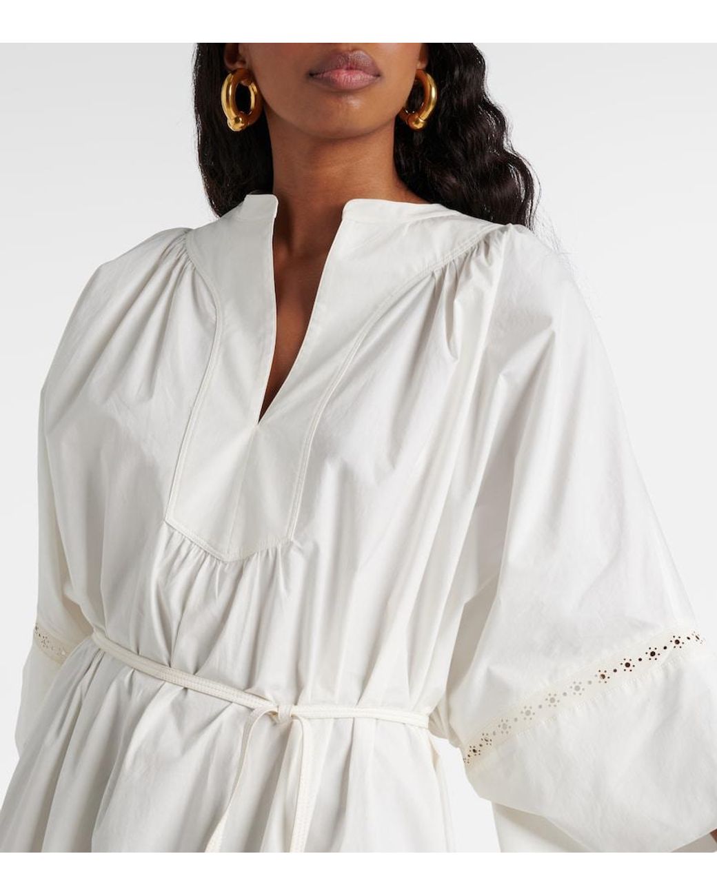 Yves Salomon White Belted Cotton-Blend Maxi Dress