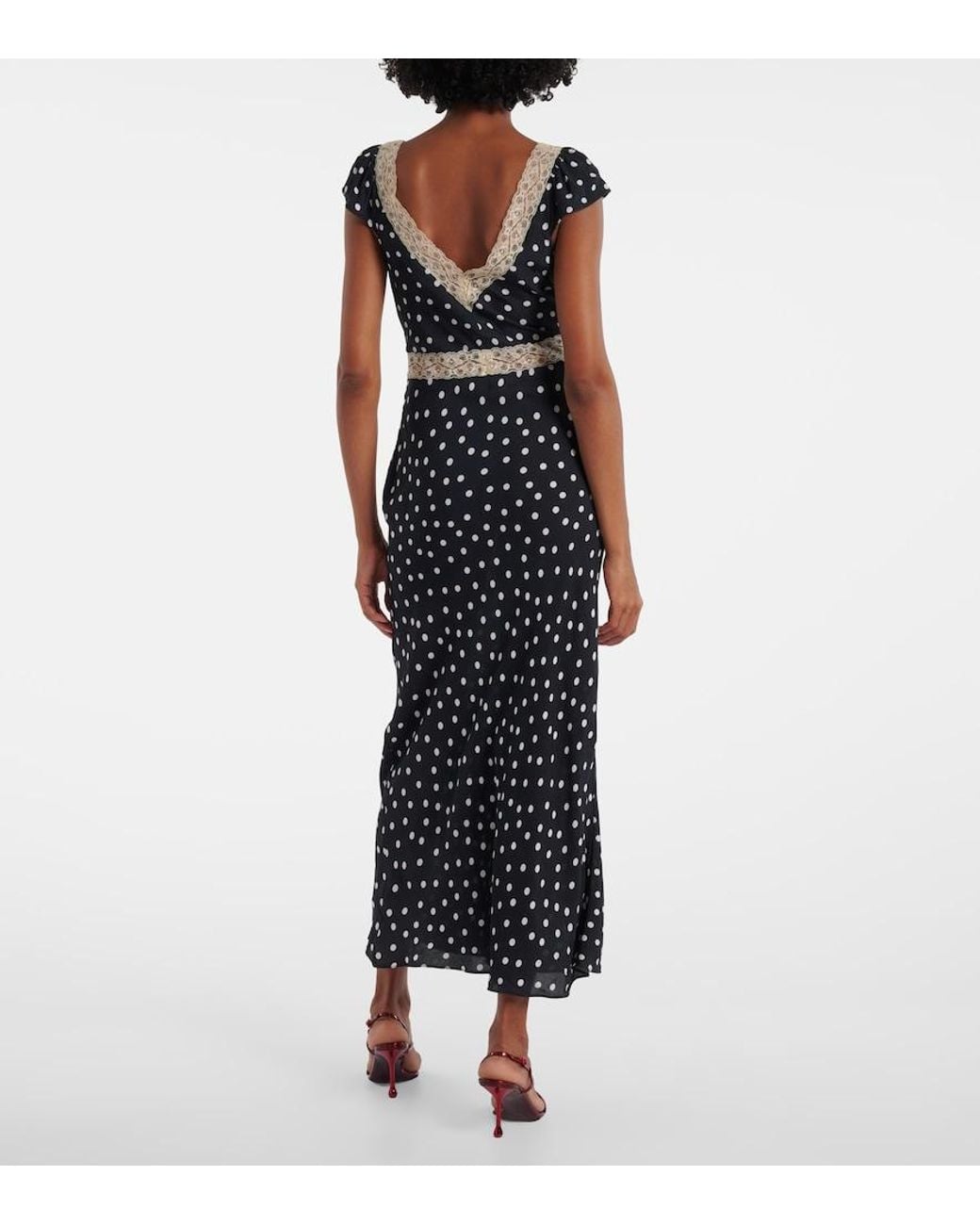 Rixo Black Iggy Polka-Dot Maxi Dress