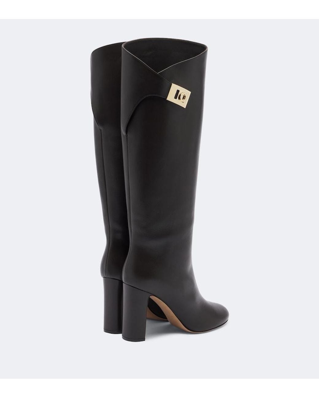 Ferragamo Black Leather Knee-High Boots