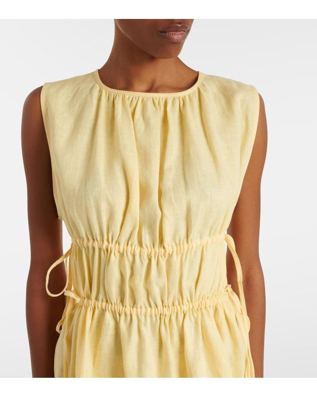 Asceno Yellow Como Gathered Linen Minidress