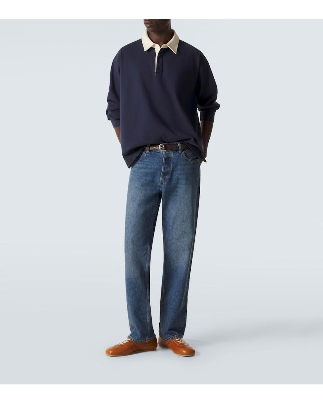 FRAME Blue Cotton Jersey Polo Sweater for men