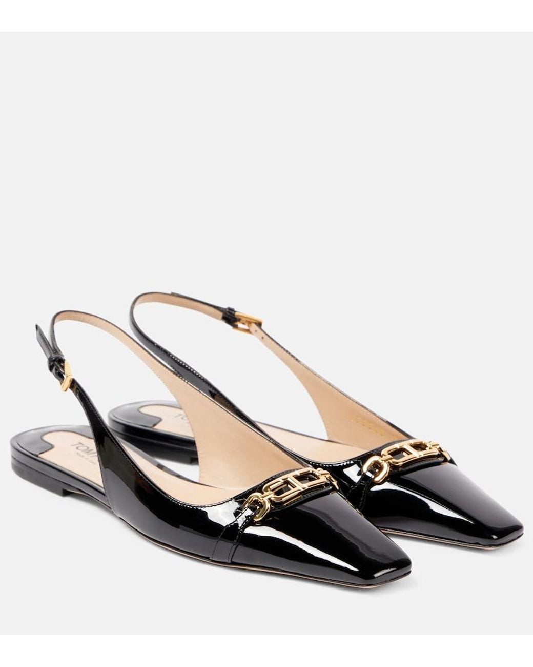 Tom Ford Black Whitney Patent Leather Slingback Flats