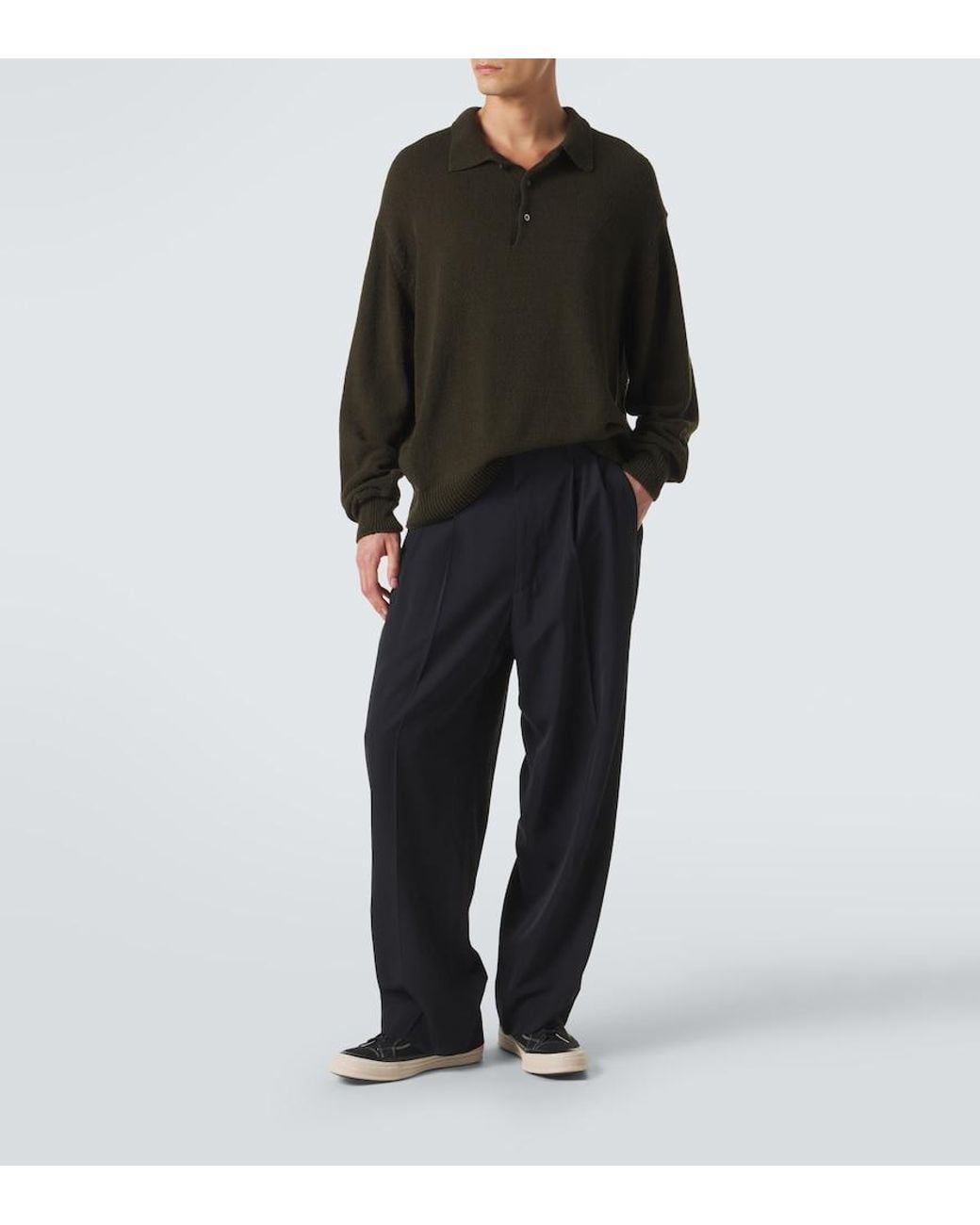 A.PRESSE Blue Wool-Blend Wide-Leg Pants for men