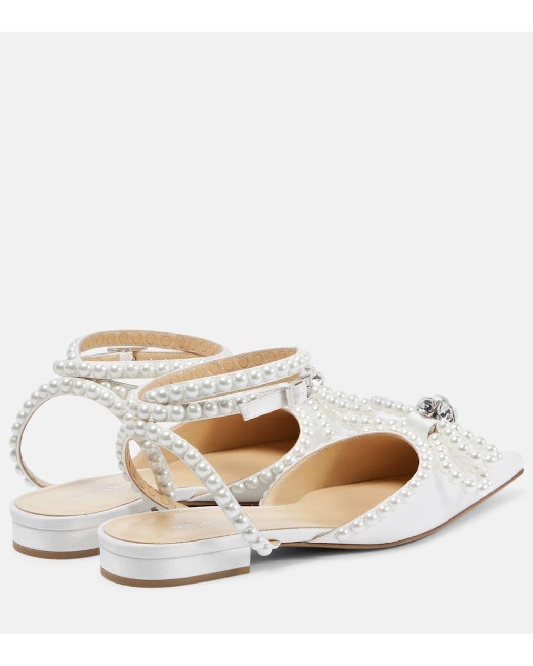 Mach & Mach White Double Bow Embellished Satin Ballet Flats