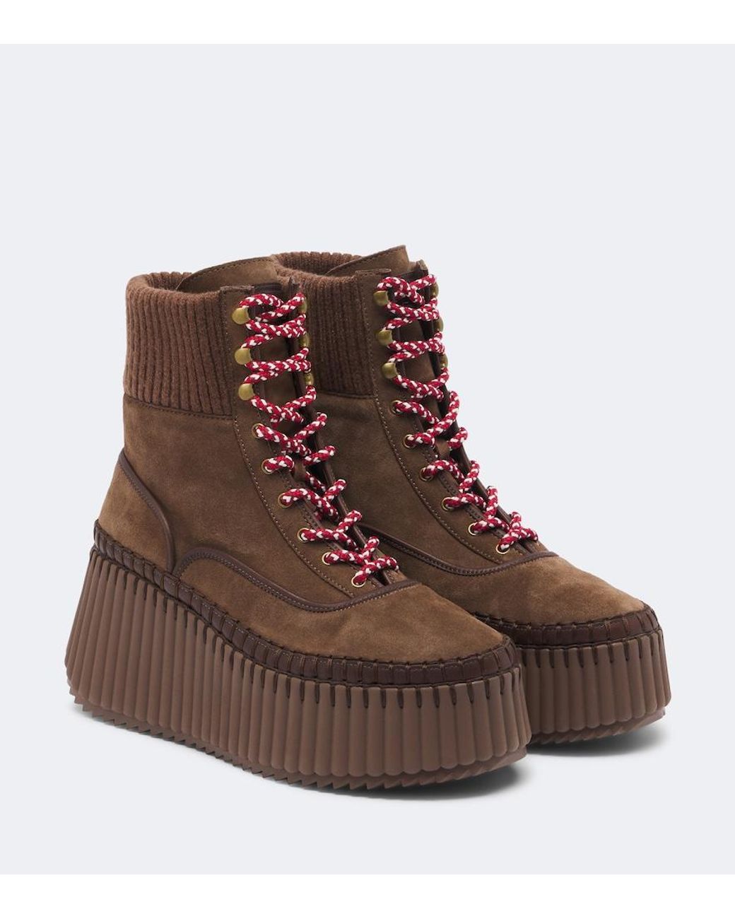 Chloé Brown Nama Suede Platform Lace-Up Boots