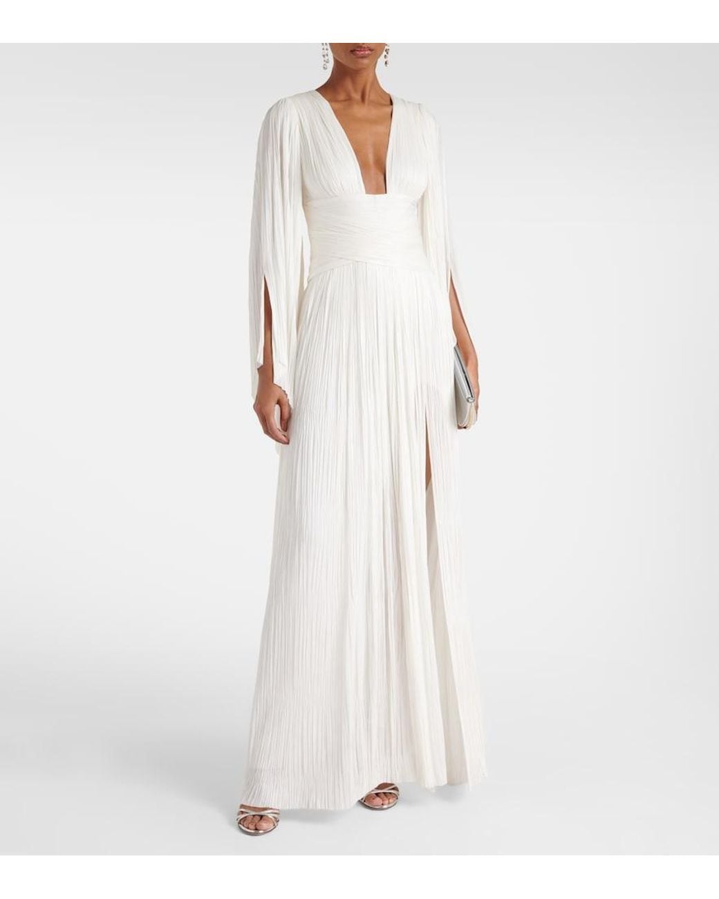 Maria Lucia Hohan White Alana B Plisse Silk Maxi Dress