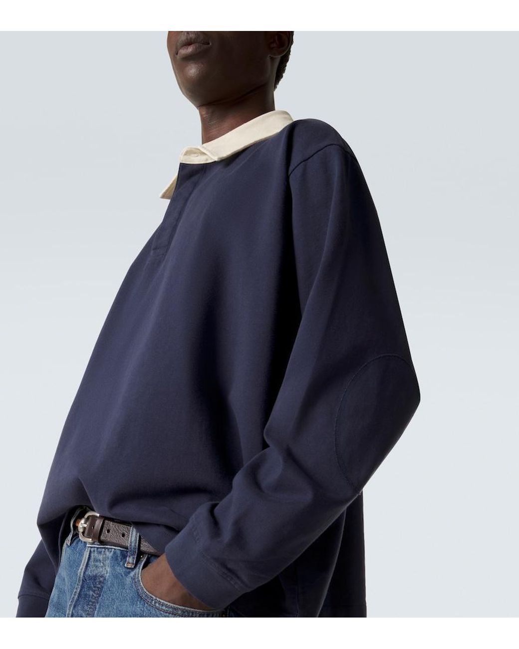 FRAME Blue Cotton Jersey Polo Sweater for men
