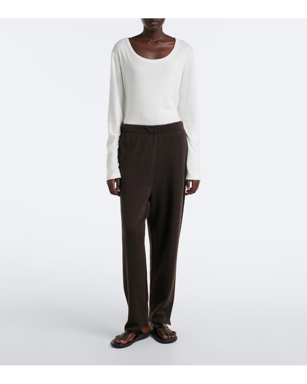 The Row Brown Parvi Cashmere Wide-Leg Pants