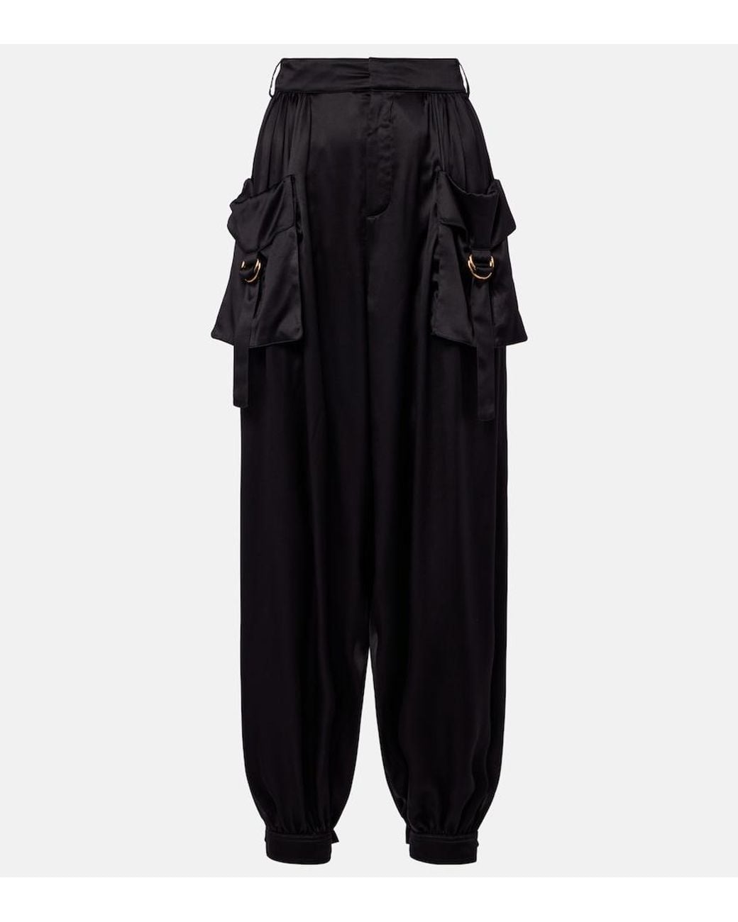 Chloé Black High-Rise Silk Satin Cargo Pants