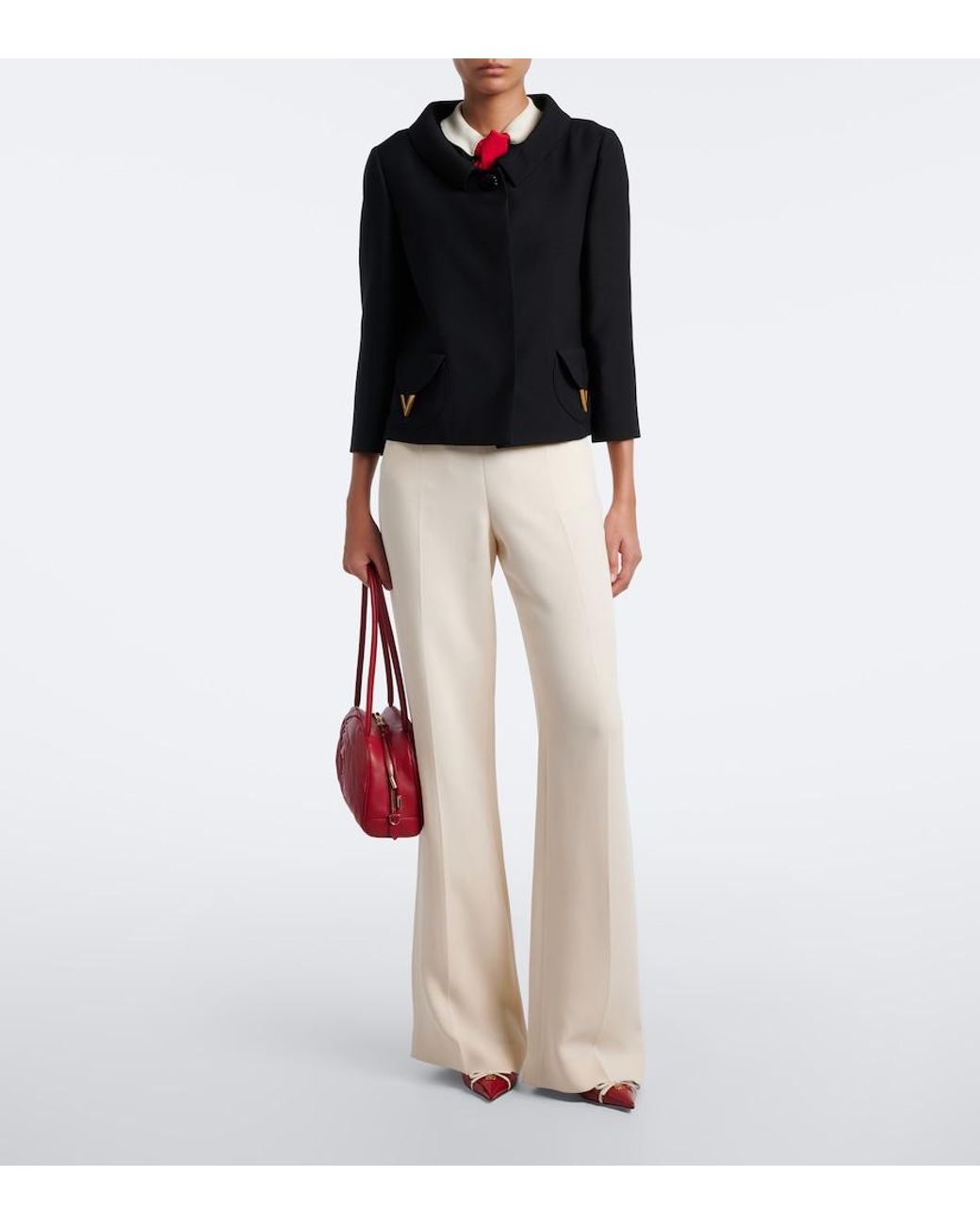Roger Vivier Red Roseline Leather Shoulder Bag