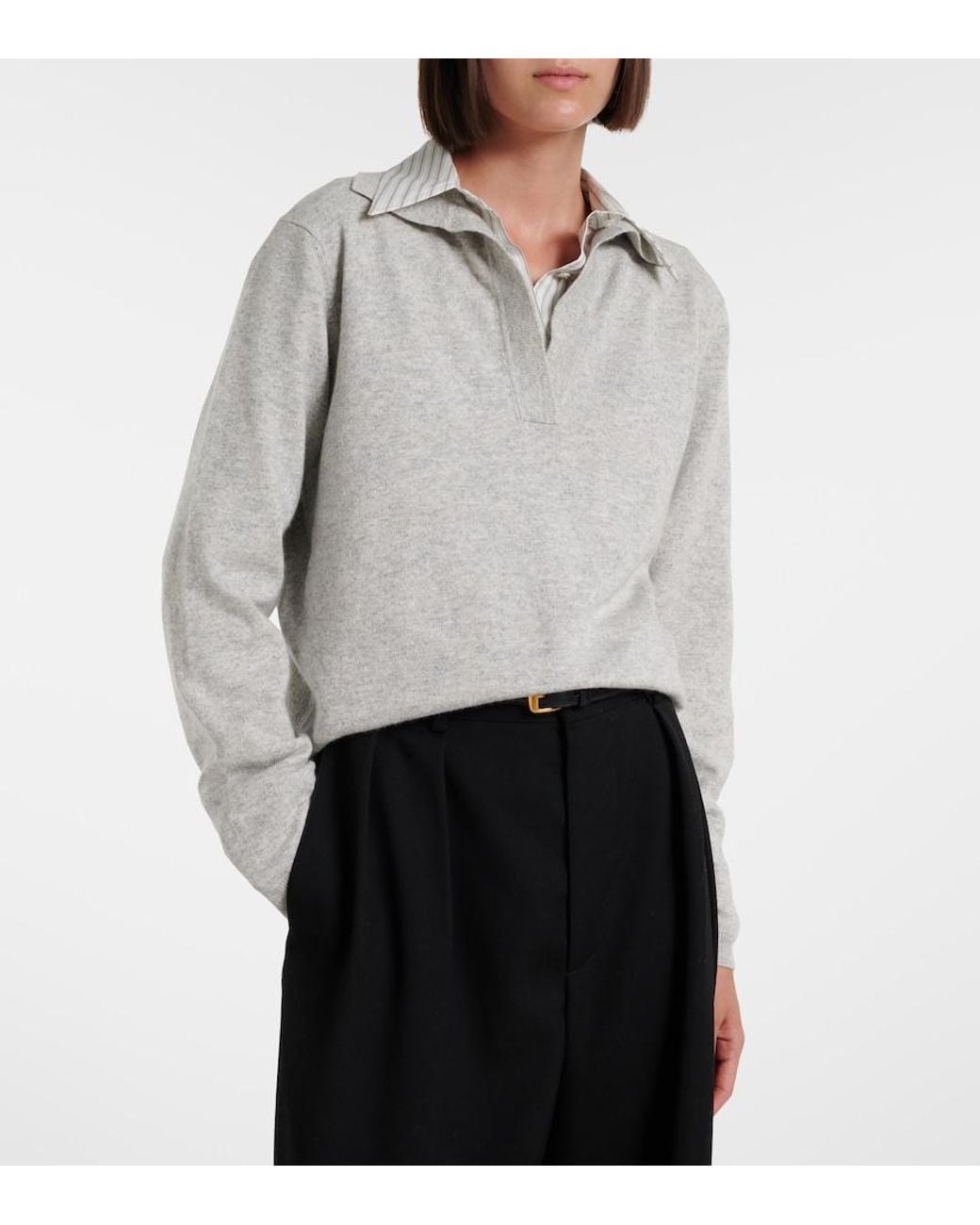 Jardin Des Orangers Gray Cotton And Cashmere Polo Sweater
