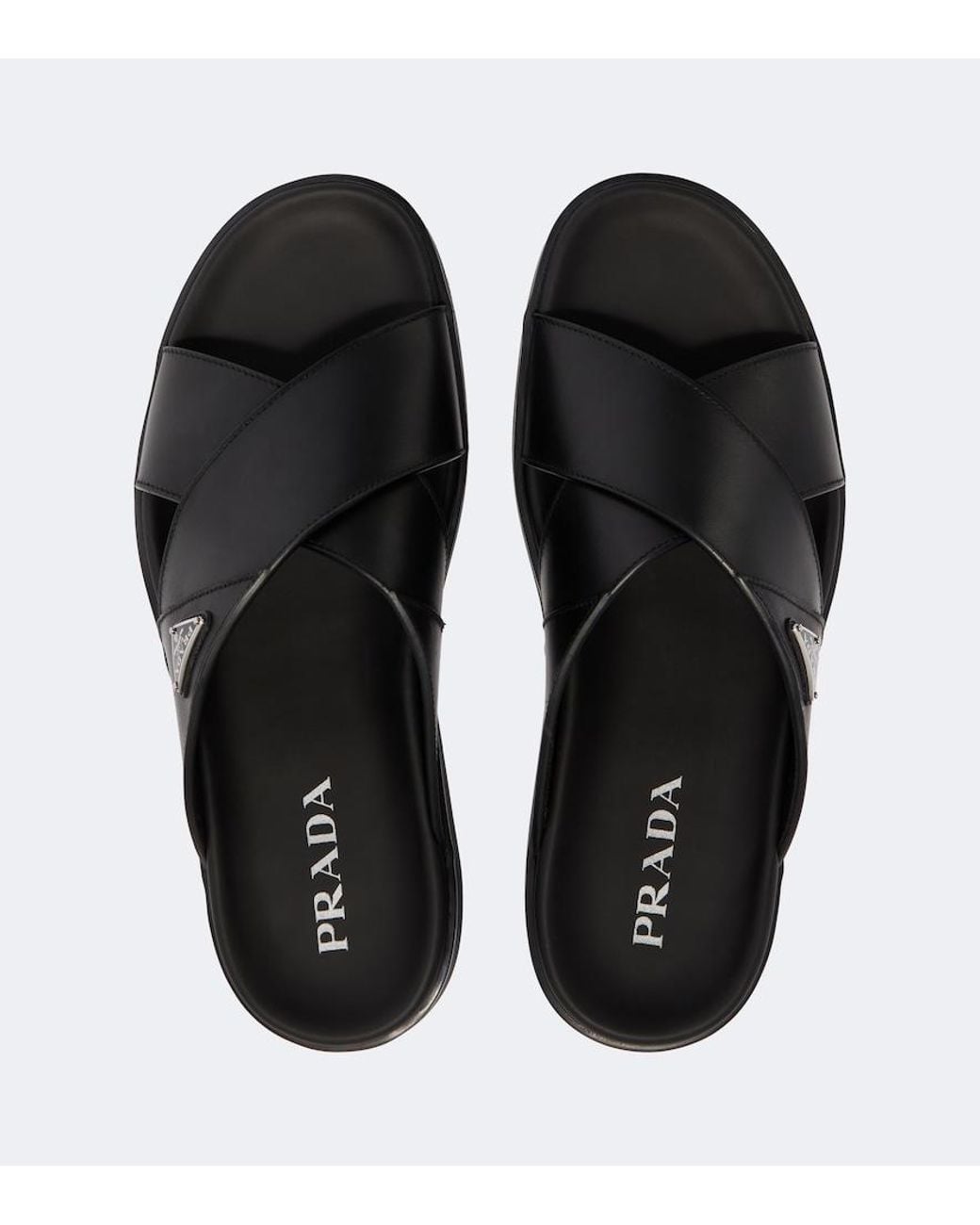 Prada Black Crossed Leather Sandals for men